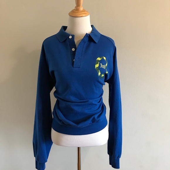 Vintage 80s Funky 3rd Bright Blue 3/4 button top - Picture 1 of 7